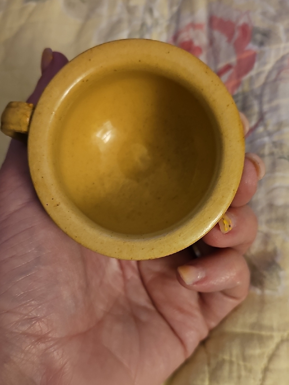 Yellow-Ware Pottery Salesman Sample Of A Chamberpot Mid 19th C. Brown Banding - Picture 3 of 4